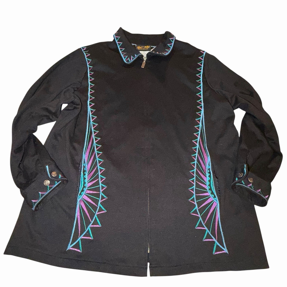 Bob Mackie Wearable Art Jacket Embroidered Moon Sunrise Womens XL Black Purple